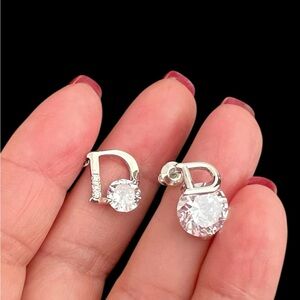 Silver earrings large clear CZ stamped .925